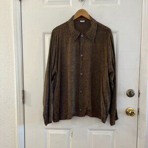 CP Shades Sausalito Dark Green Hand Dyed Brocade Button Front Blouse Sz Lr